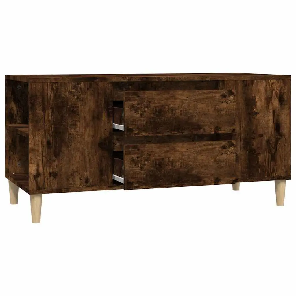 TV Cabinet Smoked Oak 102x44.5x50 cm Engineered Wood Storage Unit 4 Compartments 2 Drawers
