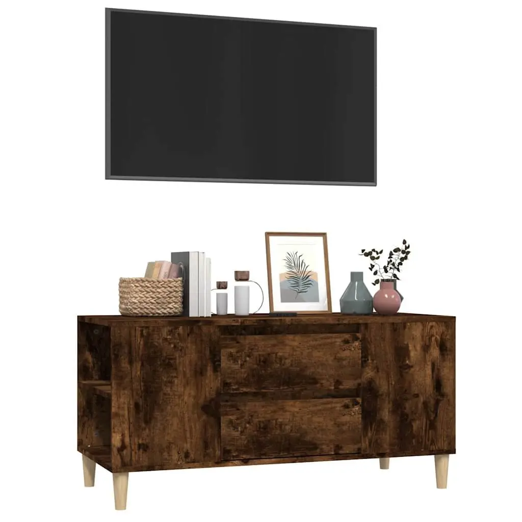 TV Cabinet Smoked Oak 102x44.5x50 cm Engineered Wood Storage Unit 4 Compartments 2 Drawers