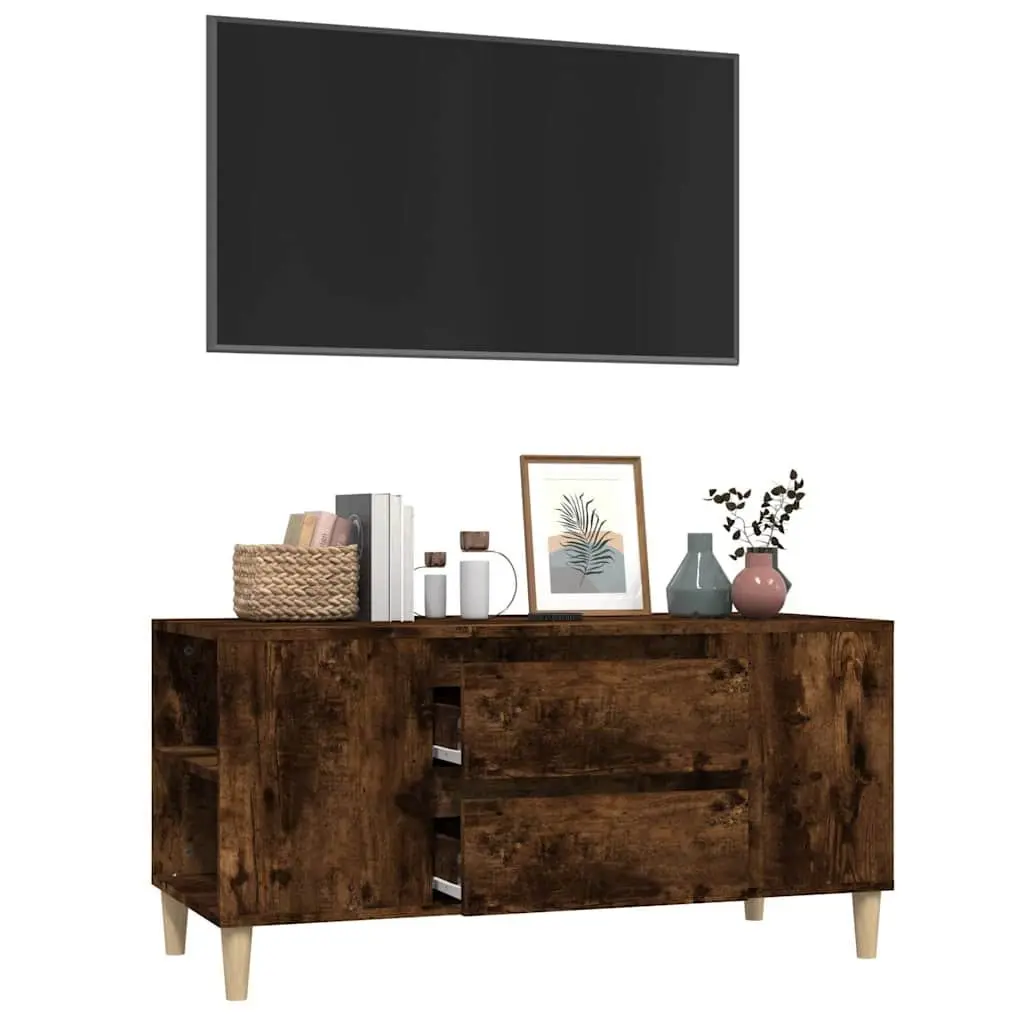 TV Cabinet Smoked Oak 102x44.5x50 cm Engineered Wood Storage Unit 4 Compartments 2 Drawers
