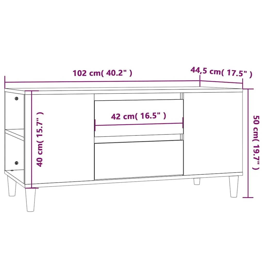 TV Cabinet Smoked Oak 102x44.5x50 cm Engineered Wood Storage Unit 4 Compartments 2 Drawers