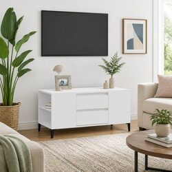 Modern White TV Cabinet with Open Compartments