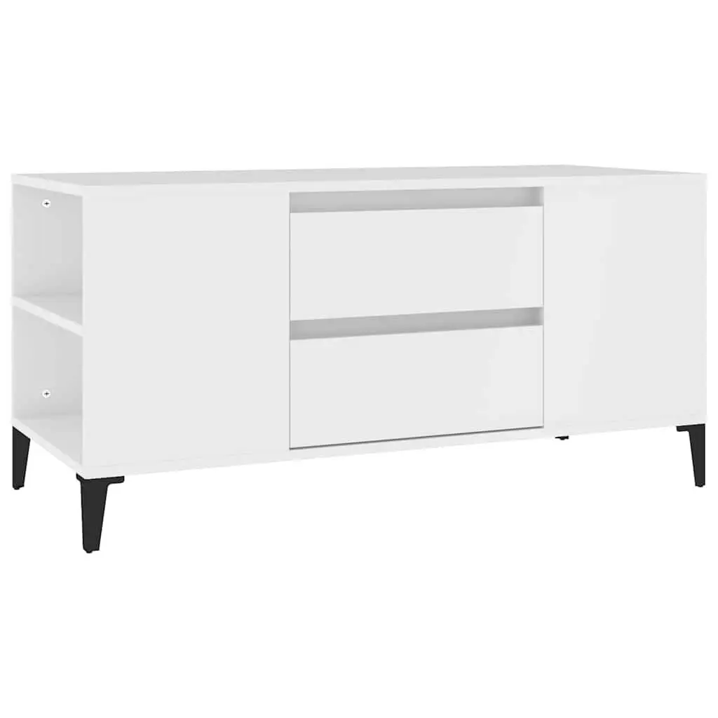 TV Cabinet White 102x44.5x50 cm Engineered Wood Modern Storage Unit with Open Compartments and Drawers