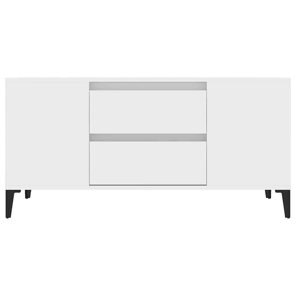 TV Cabinet White 102x44.5x50 cm Engineered Wood Modern Storage Unit with Open Compartments and Drawers