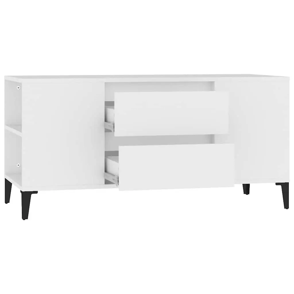 TV Cabinet White 102x44.5x50 cm Engineered Wood Modern Storage Unit with Open Compartments and Drawers