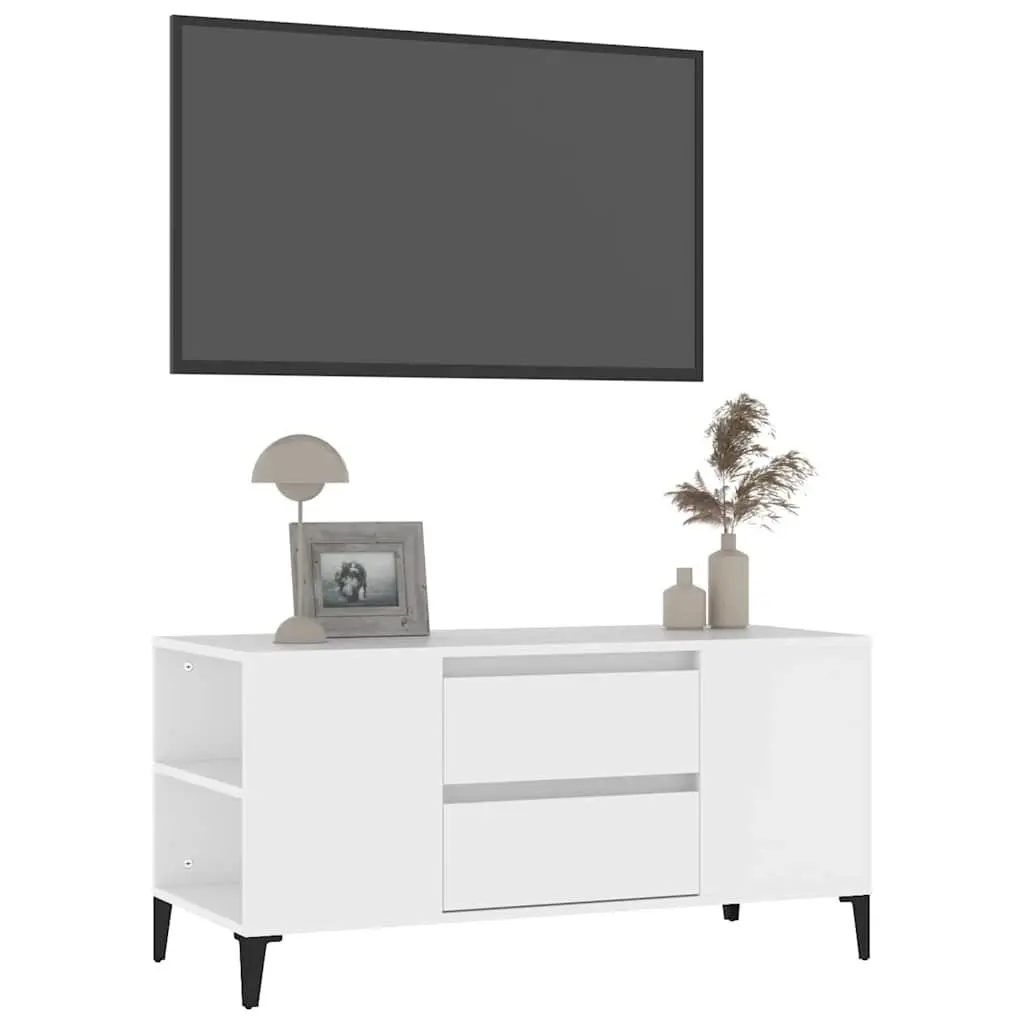TV Cabinet White 102x44.5x50 cm Engineered Wood Modern Storage Unit with Open Compartments and Drawers
