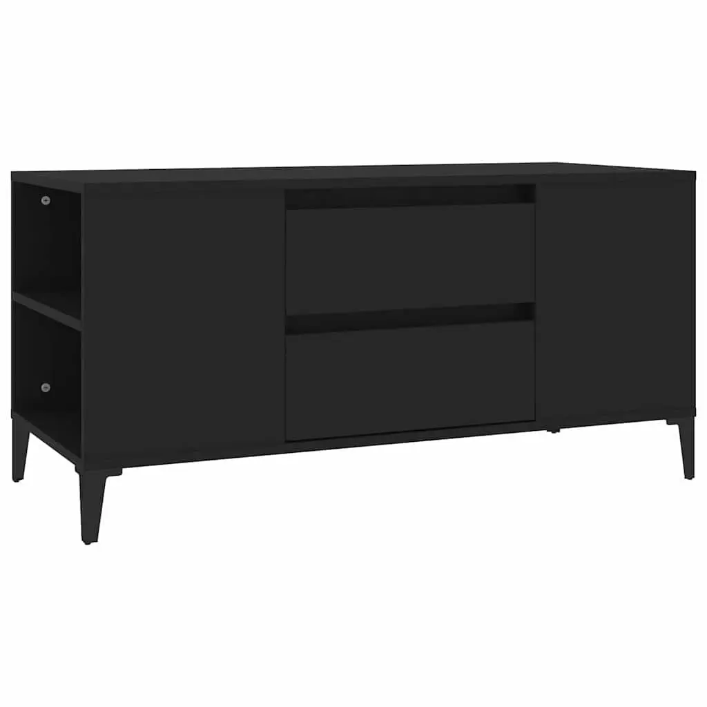 TV Cabinet Black 102x44.5x50 cm Engineered Wood Storage Unit with Drawers