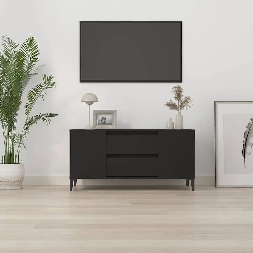 TV Cabinet Black 102x44.5x50 cm Engineered Wood Storage Unit with Drawers