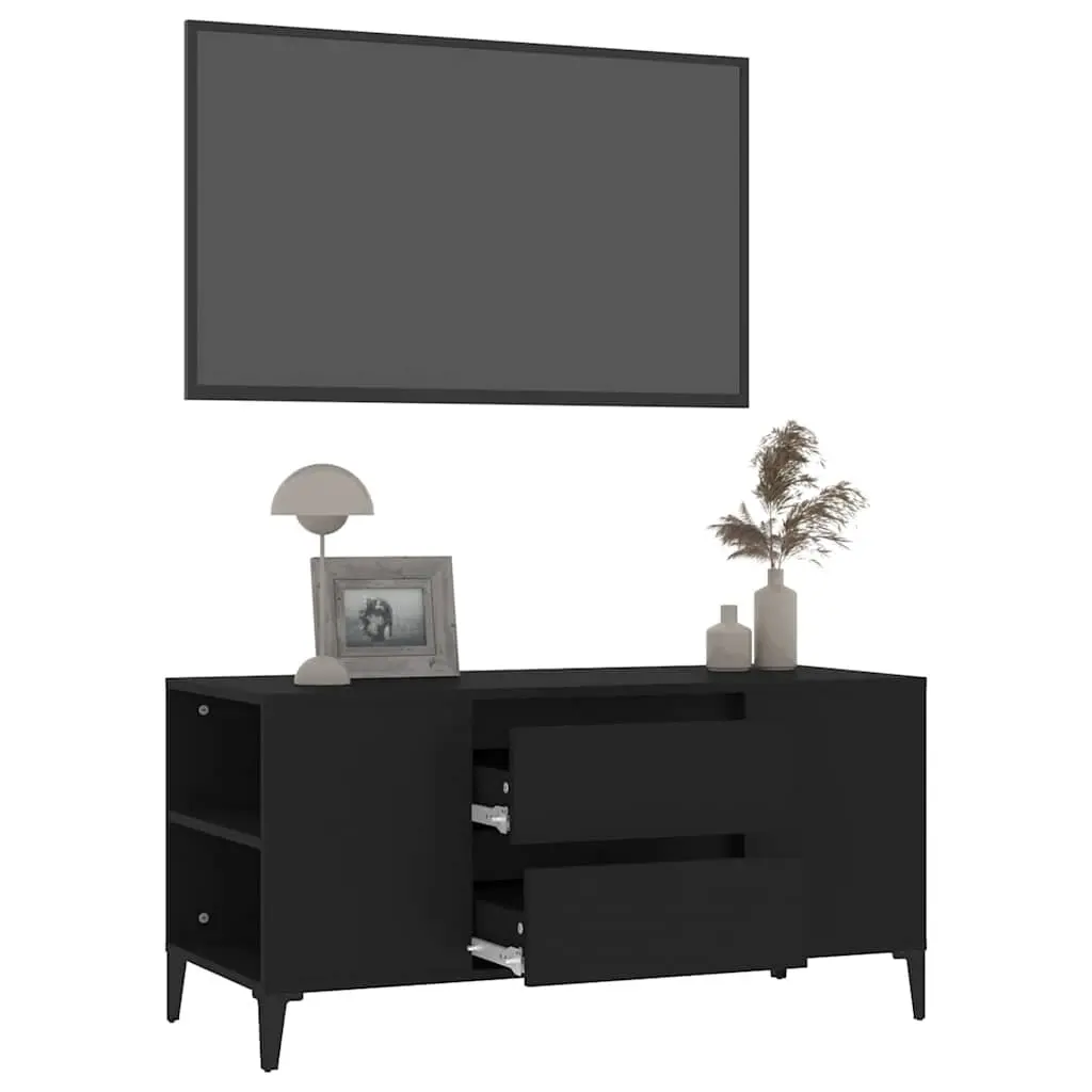 TV Cabinet Black 102x44.5x50 cm Engineered Wood Storage Unit with Drawers