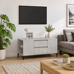 Grey Engineered Wood TV Cabinet with Storage Drawers