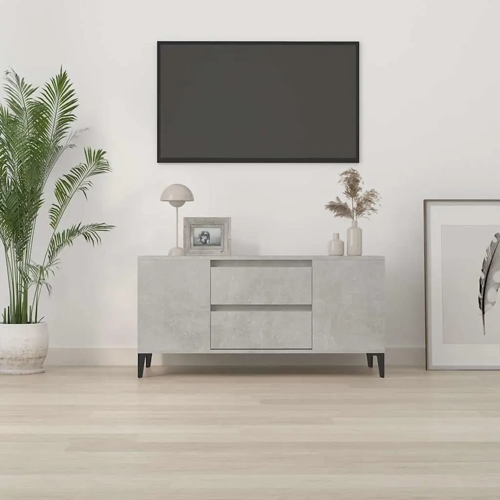 TV Cabinet Grey 102x44.5x50 cm Engineered Wood Storage Unit Compartments Drawers