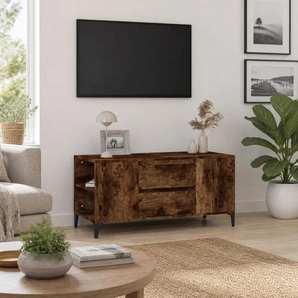 Brown Engineered Wood TV Cabinet for Living Spaces