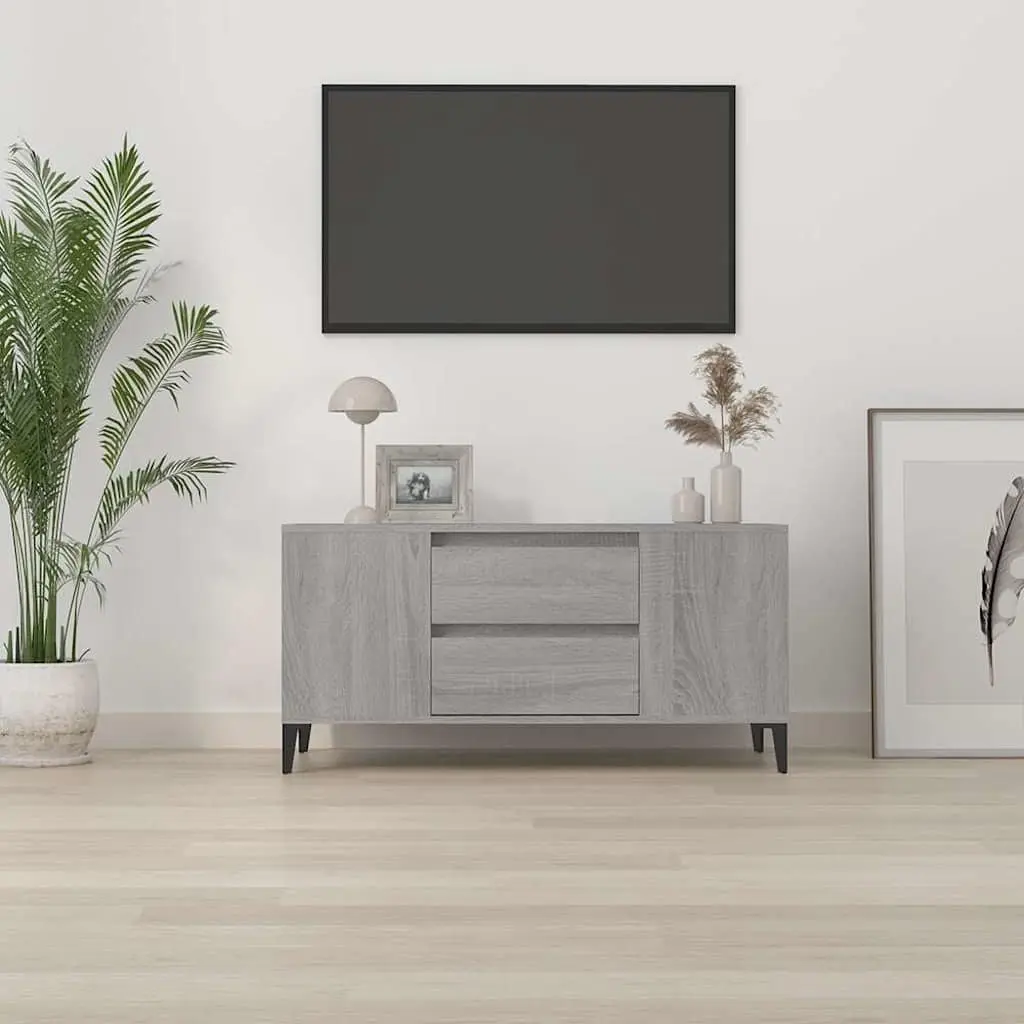 TV Cabinet Industrial Style Grey Sonoma Engineered Wood 4 Compartments 2 Drawers