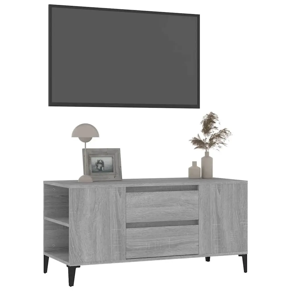 TV Cabinet Industrial Style Grey Sonoma Engineered Wood 4 Compartments 2 Drawers