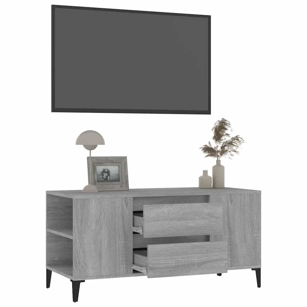 TV Cabinet Industrial Style Grey Sonoma Engineered Wood 4 Compartments 2 Drawers