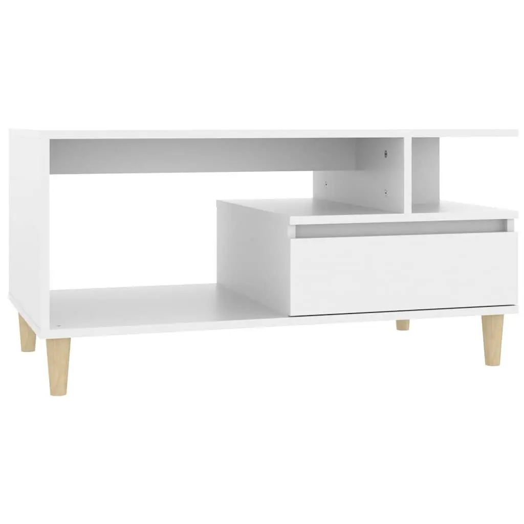 Coffee Table White 90x49x45 cm Engineered Wood with Drawer Storage Compartments
