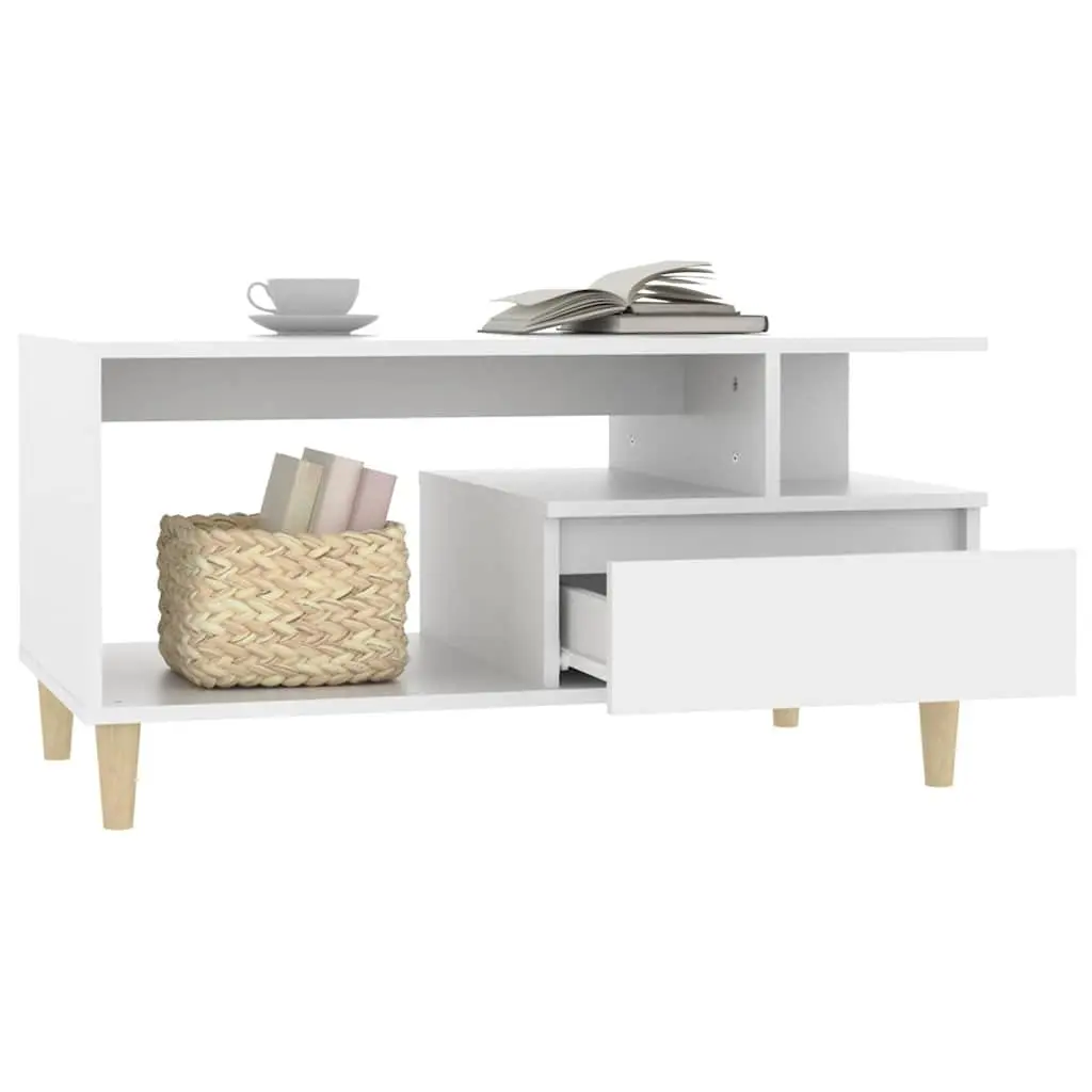 Coffee Table White 90x49x45 cm Engineered Wood with Drawer Storage Compartments