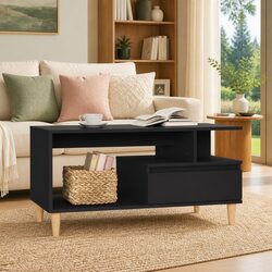 Warm Black Engineered Wood Coffee Table with Drawer Storage