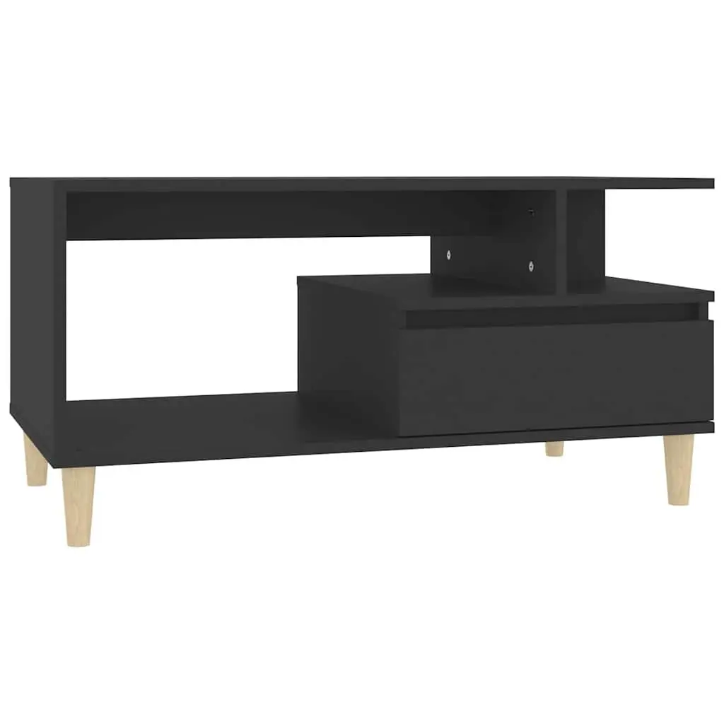 Coffee Table Black Engineered Wood with Drawer Storage Compartments Living Room
