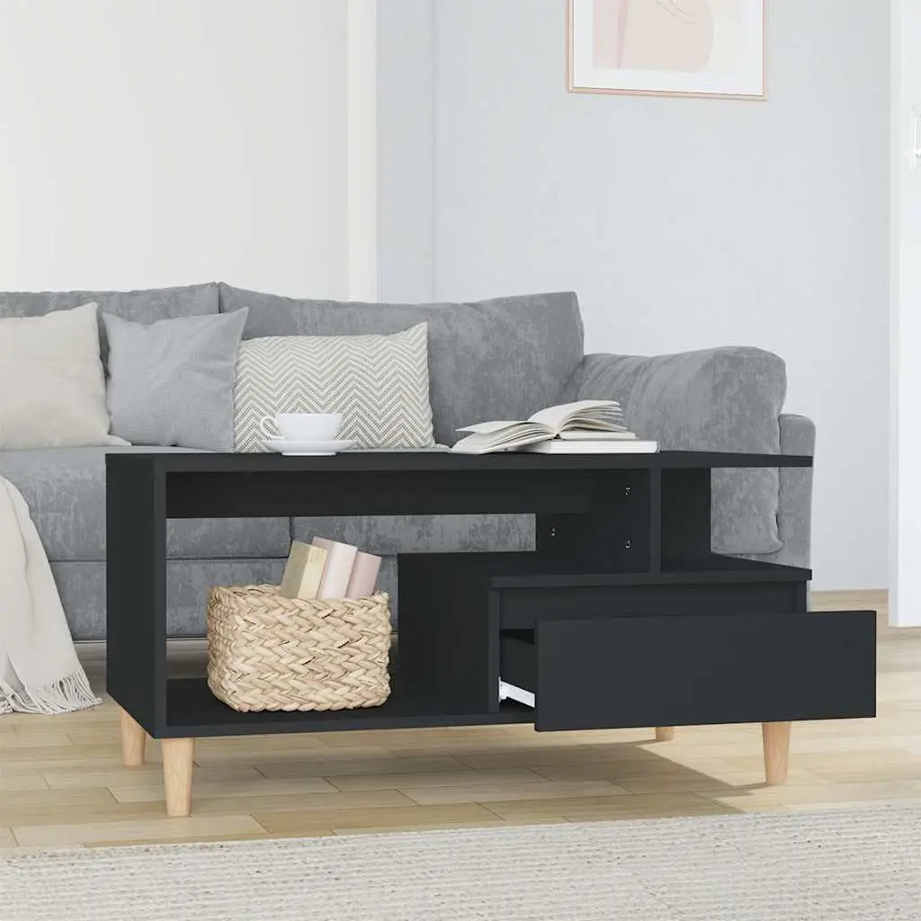Coffee Table Black Engineered Wood with Drawer Storage Compartments Living Room