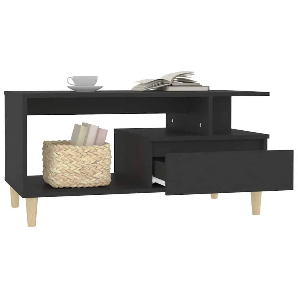 Coffee Table Black Engineered Wood with Drawer Storage Compartments Living Room