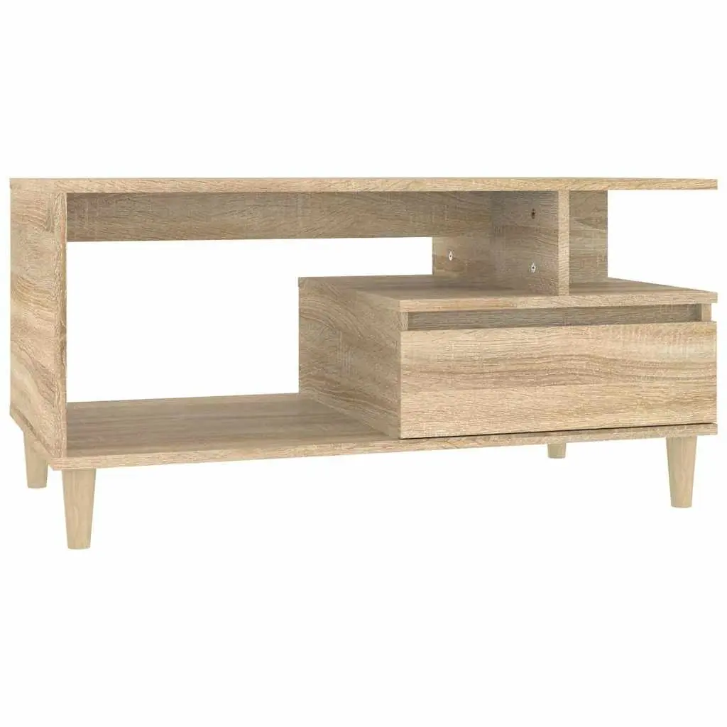 Coffee Table with Storage Drawer Open Shelves Wooden Legs Brown Accent Furniture