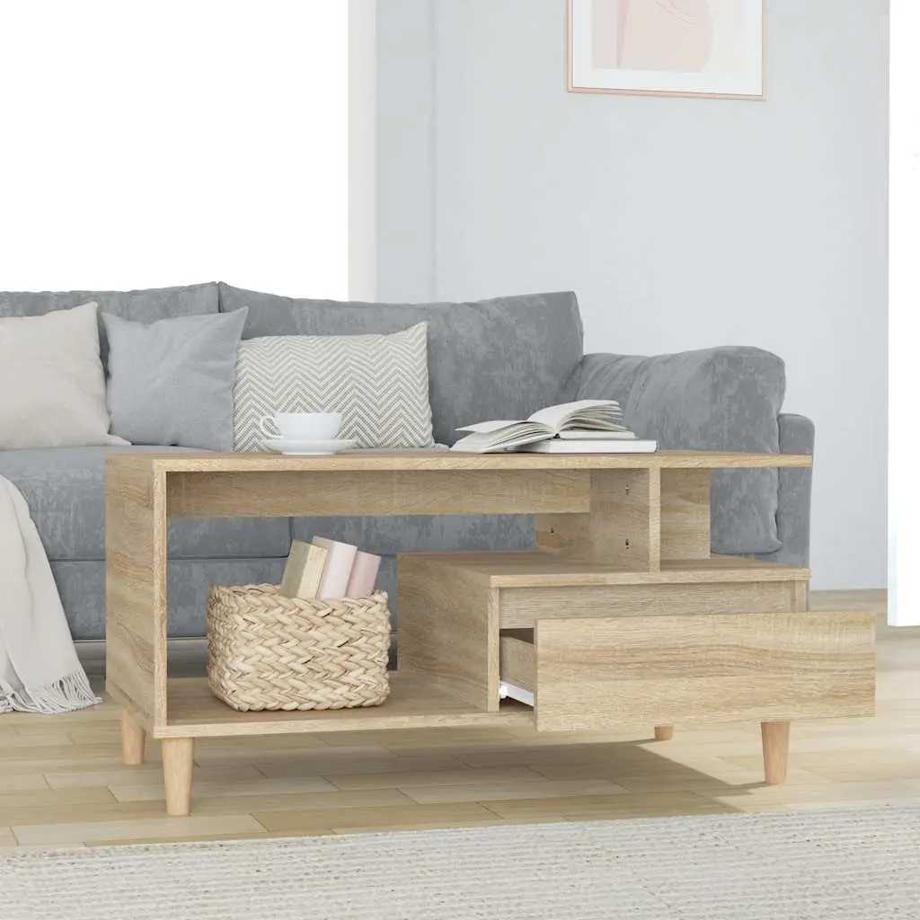 Coffee Table with Storage Drawer Open Shelves Wooden Legs Brown Accent Furniture
