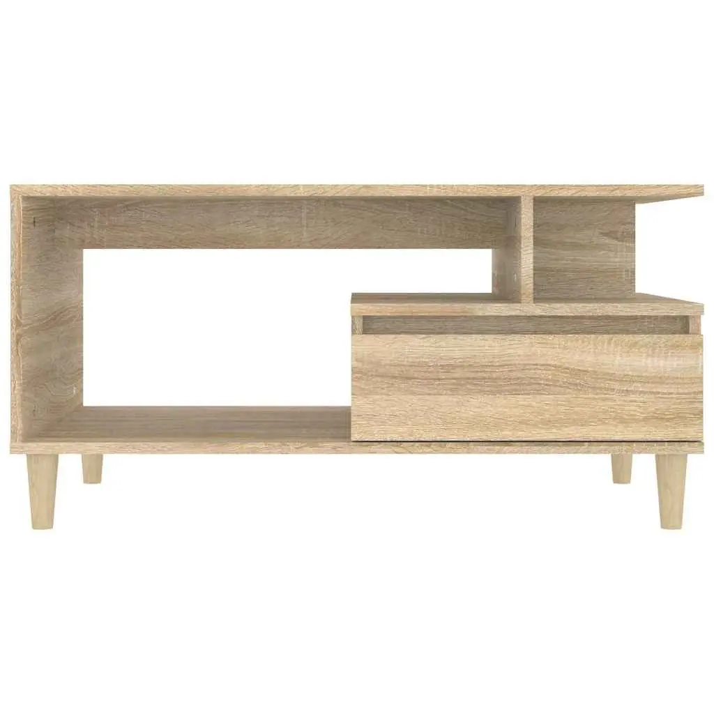 Coffee Table with Storage Drawer Open Shelves Wooden Legs Brown Accent Furniture
