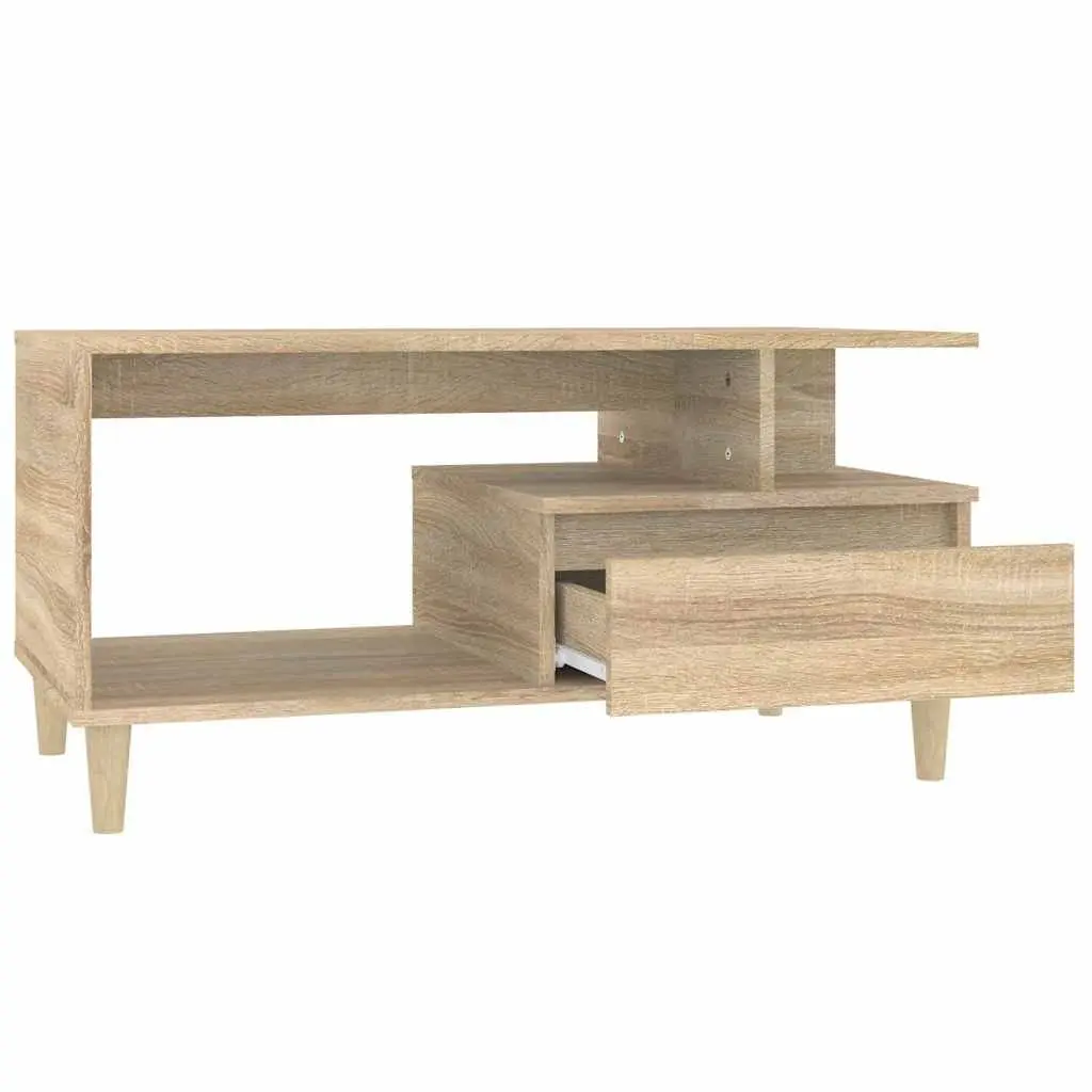 Coffee Table with Storage Drawer Open Shelves Wooden Legs Brown Accent Furniture