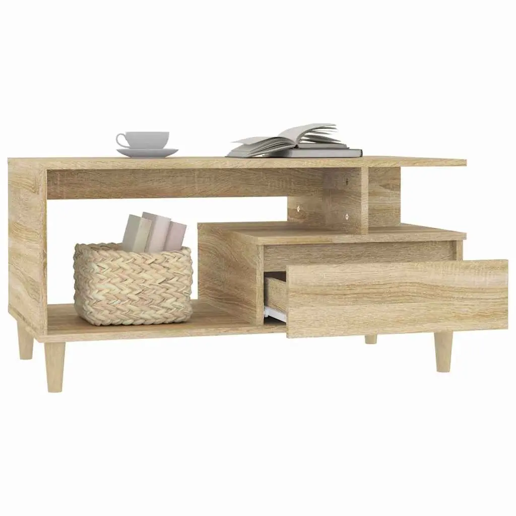 Coffee Table with Storage Drawer Open Shelves Wooden Legs Brown Accent Furniture
