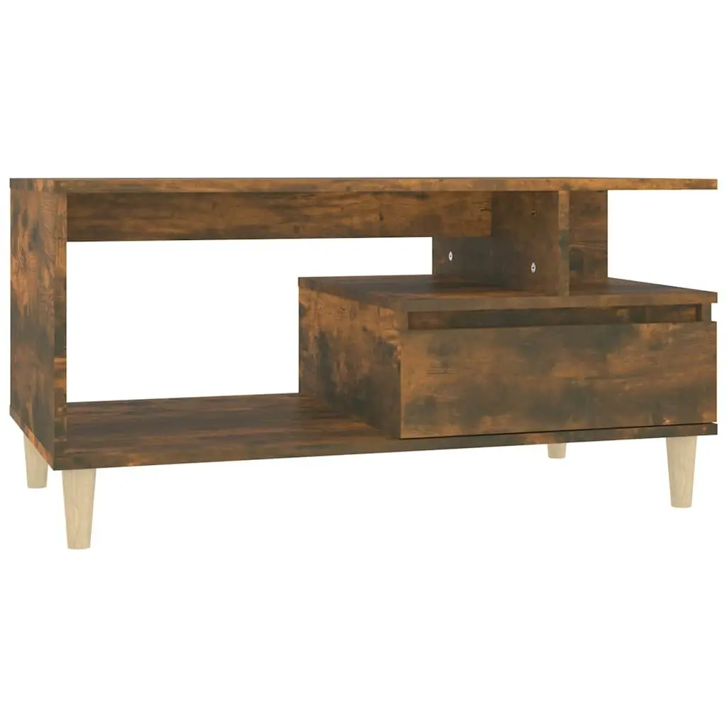 Coffee Table Smoked Oak 90L x 49W x 45H cm Engineered Wood with Drawer Storage