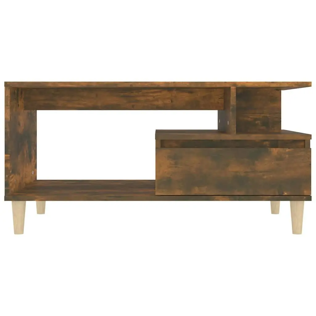 Coffee Table Smoked Oak 90L x 49W x 45H cm Engineered Wood with Drawer Storage