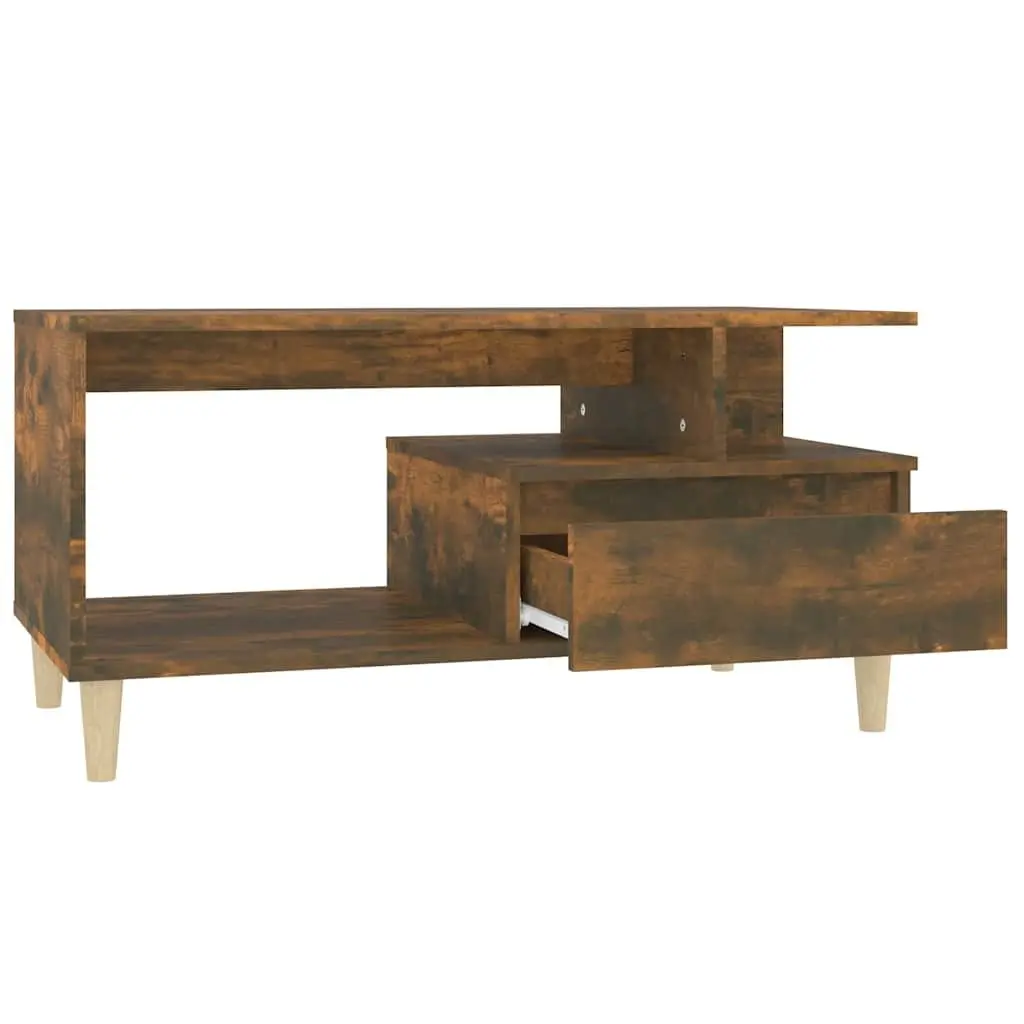 Coffee Table Smoked Oak 90L x 49W x 45H cm Engineered Wood with Drawer Storage