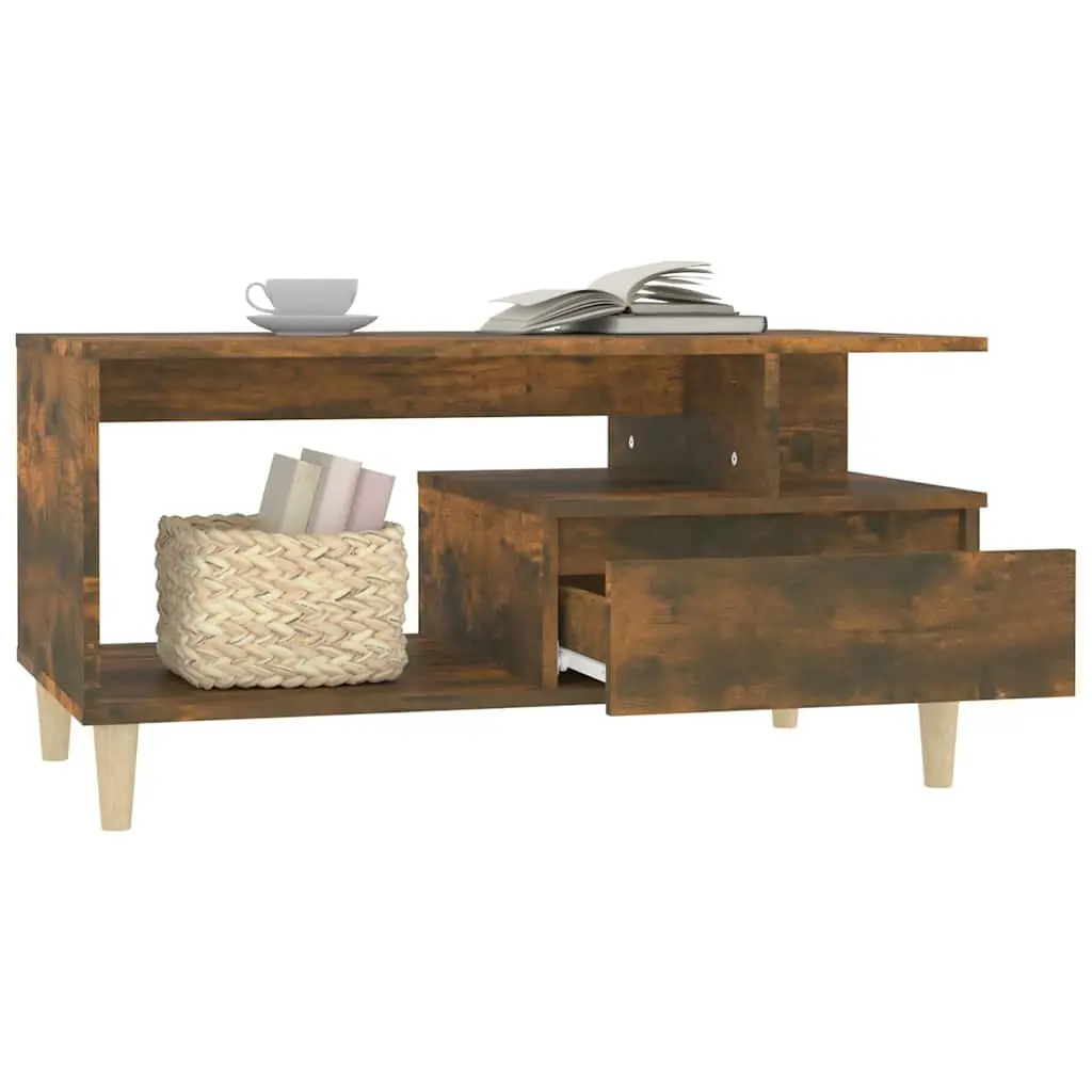 Coffee Table Smoked Oak 90L x 49W x 45H cm Engineered Wood with Drawer Storage
