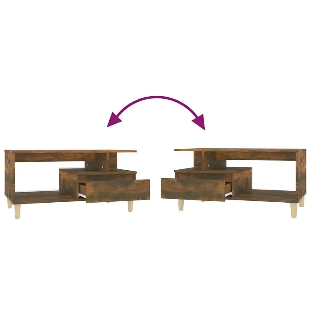Coffee Table Smoked Oak 90L x 49W x 45H cm Engineered Wood with Drawer Storage