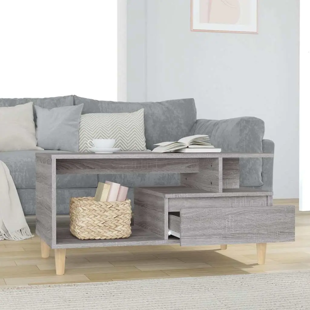 Coffee Table Grey Sonoma 90x49x45cm Engineered Wood Open Compartment Drawer Storage Accent Table