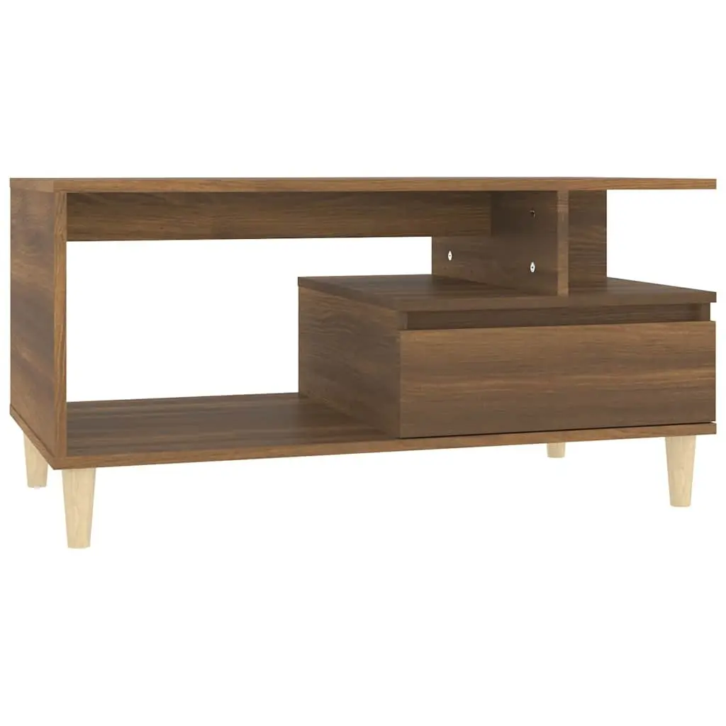 Coffee Table Brown Oak Engineered Wood 90 x 49 x 45 cm with Open Compartment and Drawer
