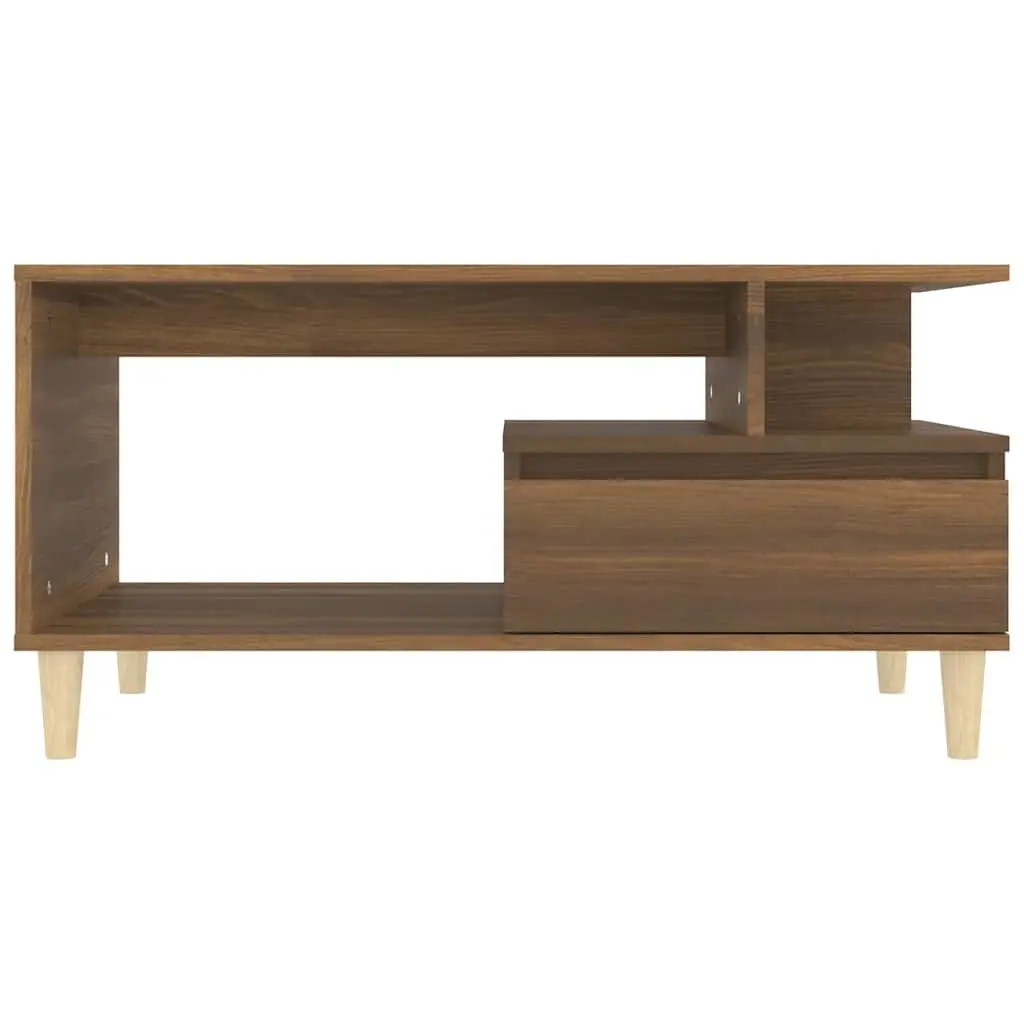 Coffee Table Brown Oak Engineered Wood 90 x 49 x 45 cm with Open Compartment and Drawer