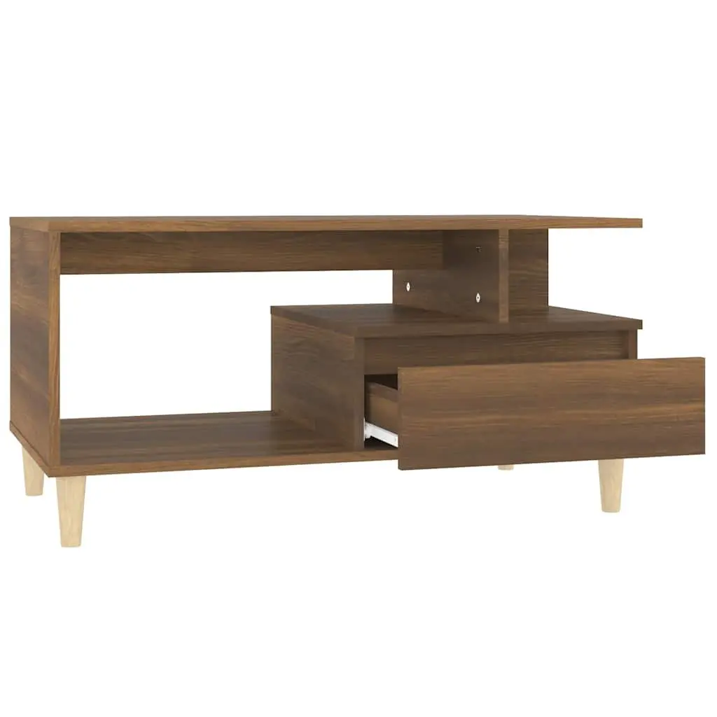 Coffee Table Brown Oak Engineered Wood 90 x 49 x 45 cm with Open Compartment and Drawer