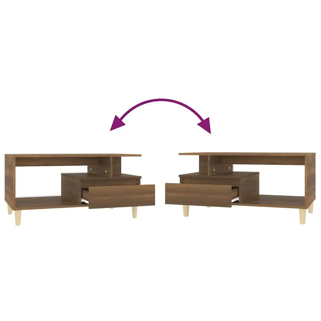 Coffee Table Brown Oak Engineered Wood 90 x 49 x 45 cm with Open Compartment and Drawer
