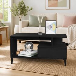 Elegant Black Engineered Wood Coffee Table for Living Room