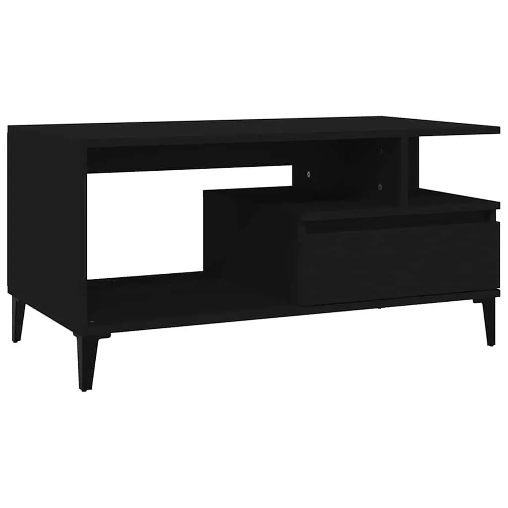 Black Engineered Wood Coffee Table for Living Room