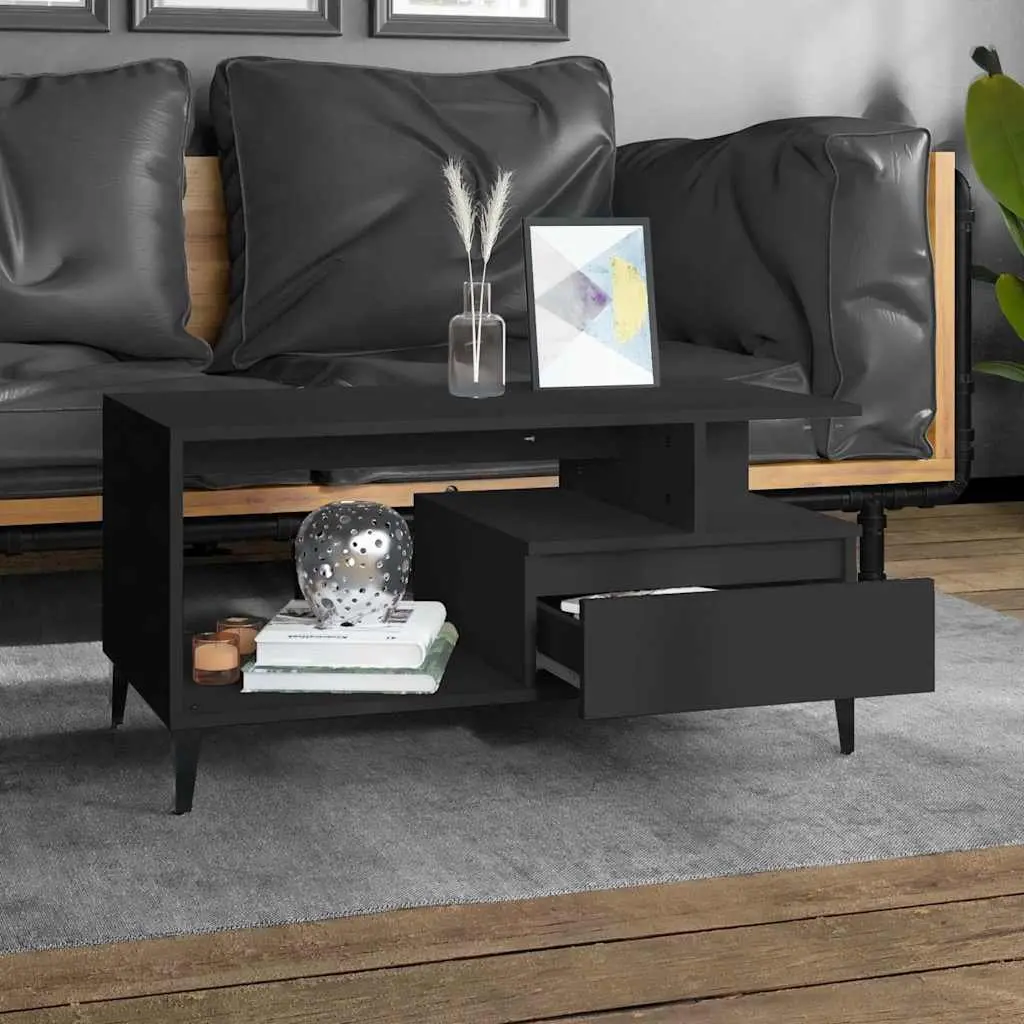 Black Engineered Wood Coffee Table for Living Room