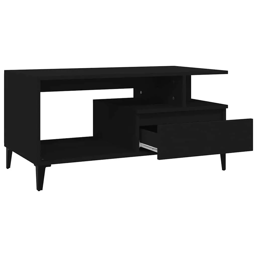 Black Engineered Wood Coffee Table for Living Room