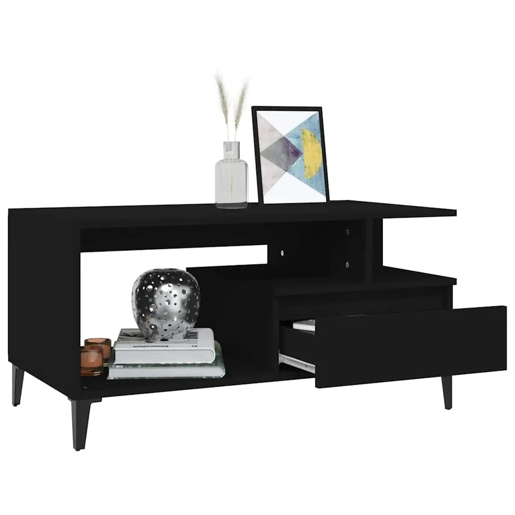 Black Engineered Wood Coffee Table for Living Room