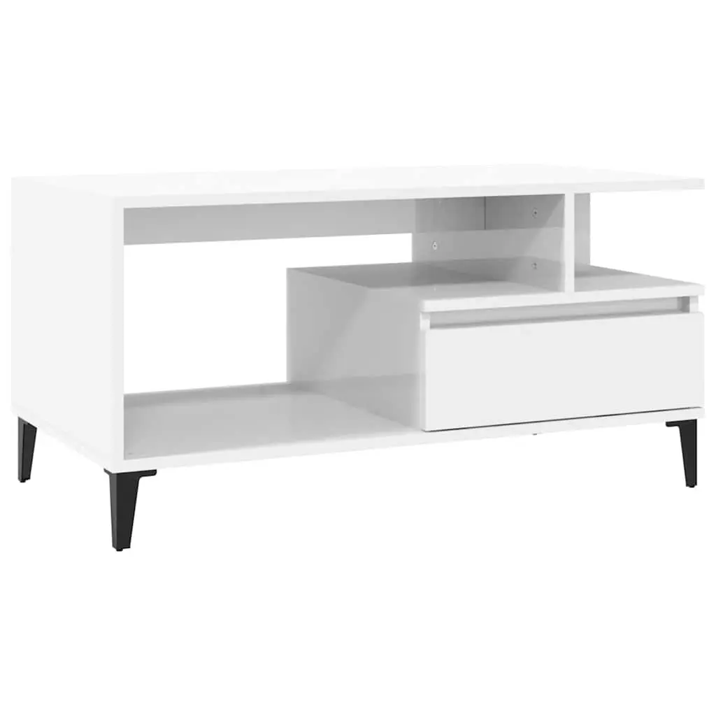 High Gloss White Coffee Table with Storage