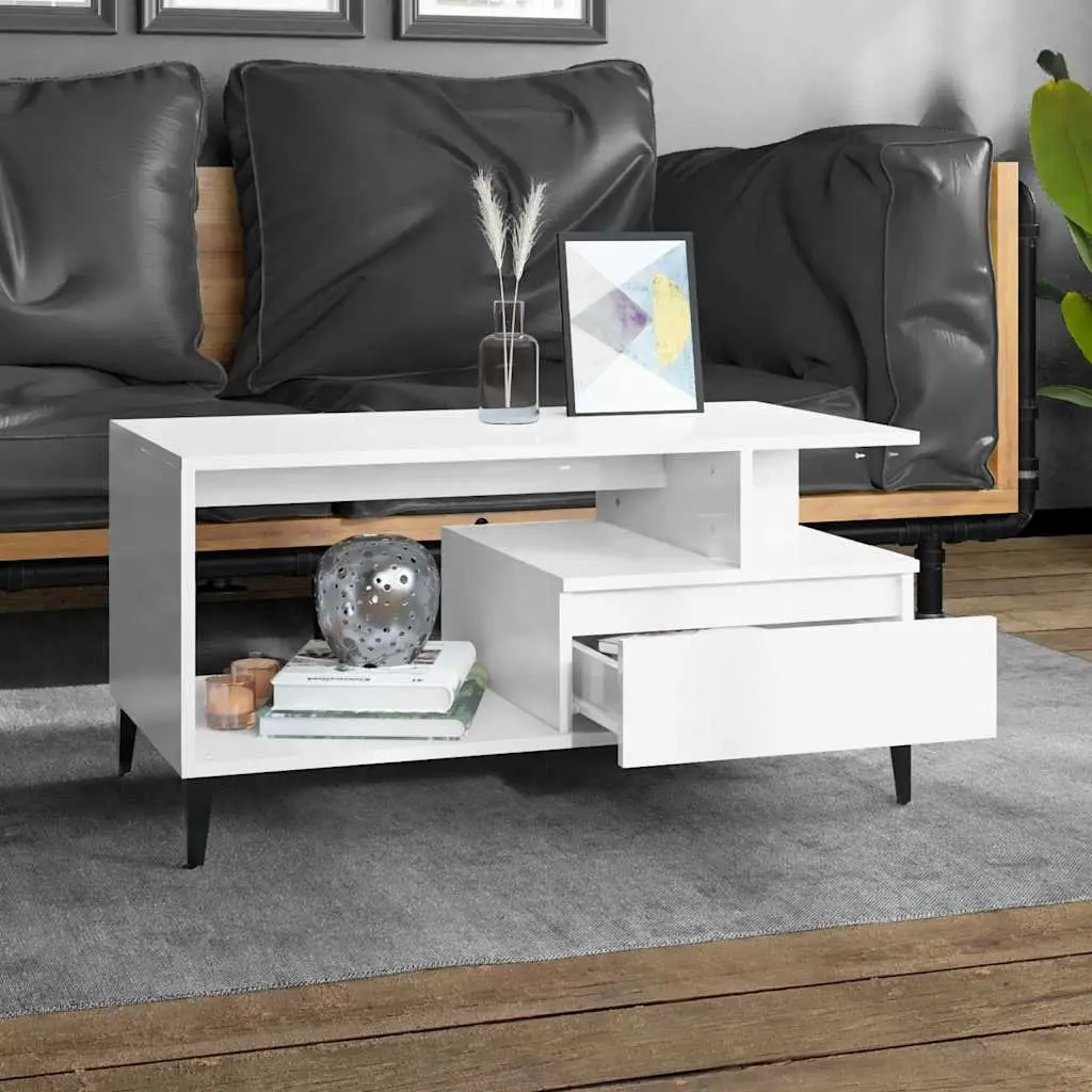 High Gloss White Coffee Table with Storage