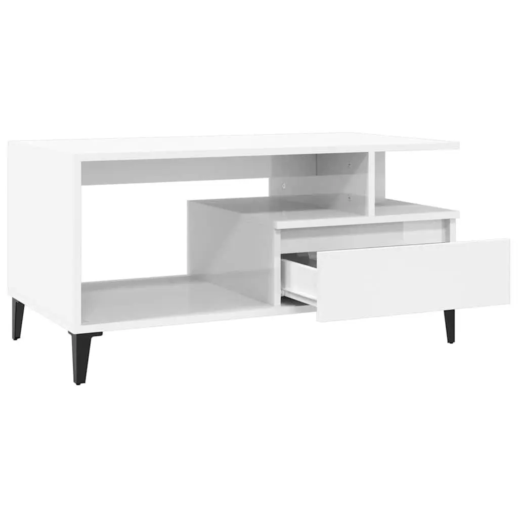 High Gloss White Coffee Table with Storage