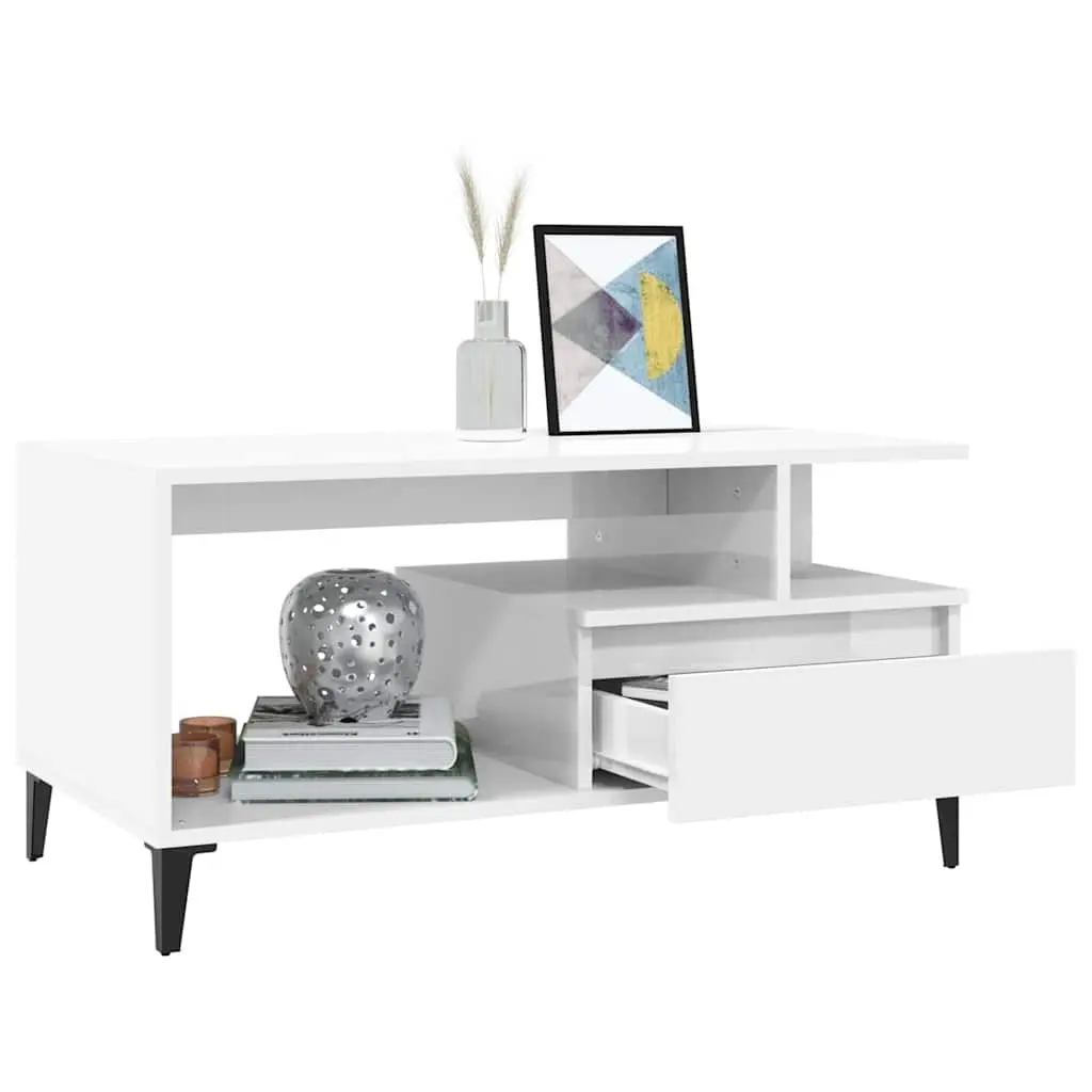 High Gloss White Coffee Table with Storage