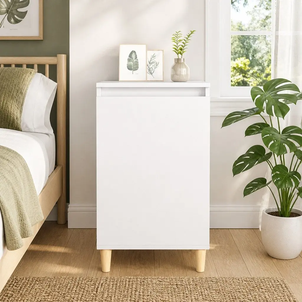 Bedside Cabinet White 40x35x70cm Engineered Wood Nightstand Side Table with Door Storage