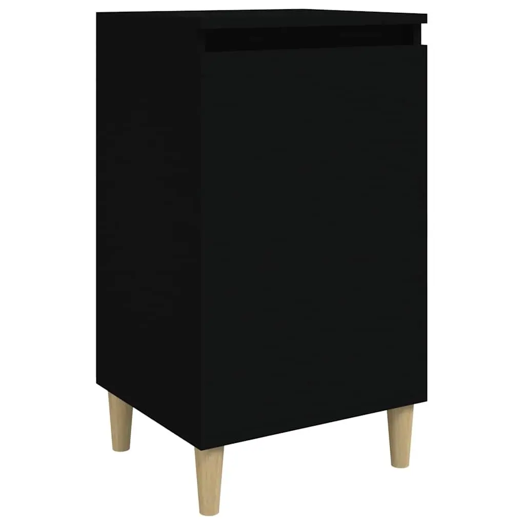 Black Bedside Cabinet Engineered Wood 40x35x70cm Nightstand Storage with 2 Door Compartments